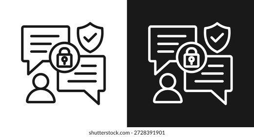 Secure Chat Icon In Black And White Line Style
