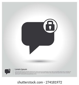 Secure Chat Icon, Flat pictograph Icon design gray background. Vector illustration.