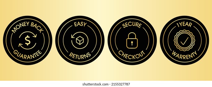 secure checkout, 1-year warranty, money-back guarantee, easy returns, product listing icon set vector illustration 