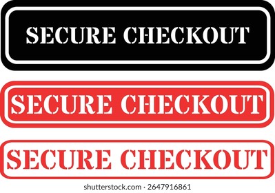 Emblemas de check-out seguros com fonte de estêncil e bordas em negrito