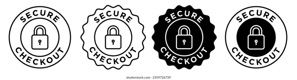 secure checkout icon. Online digital payment safety assurance symbol. E commerce product purchase protection lock vector. Privacy safe guard mark.