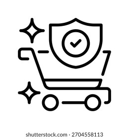 Icono de línea de Completar compra seguro, símbolo de esquema para pago seguro, procesamiento cifrado, protección del Cliente, transacción verificada y seguridad de comercio electrónico. Icono de signo de Vector.