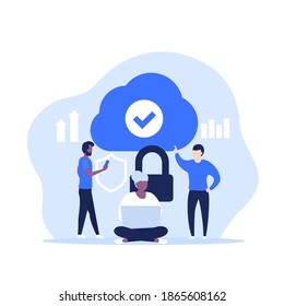 Secure Cloud Access, Hosting Or Saas Vector Illustration With People