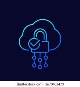 Secure cloud access, protected hosting, thin line icon