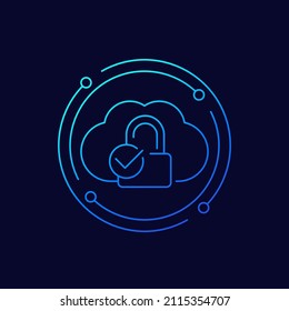 Secure cloud access, protected hosting line vector icon