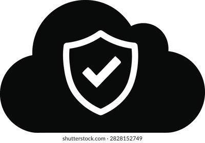 A secure cloud computing icon featuring a shield with a checkmark, symbolizing data protection, cybersecurity, and safe cloud storage solutions.