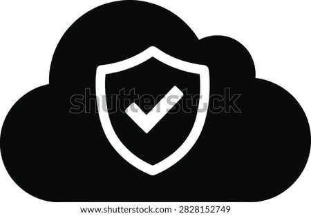 A secure cloud computing icon featuring a shield with a checkmark, symbolizing data protection, cybersecurity, and safe cloud storage solutions.