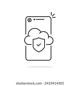 icône Cloud Computing sécurisée avec téléphone léger. tendance linéaire base de données moderne prise en charge logotype graphic stroke design élément web isolé sur blanc. concept de protection facile des fichiers ou de badge pare-feu