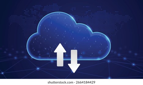 Armazenamento seguro de dados em nuvem e tecnologia de transferência Conceito de comunicação de rede digital