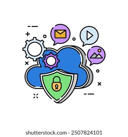 Secure Cloud Fill Color Icon, Vector illustration.