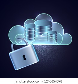 Secure cloud lock database, vector illustration secure database access