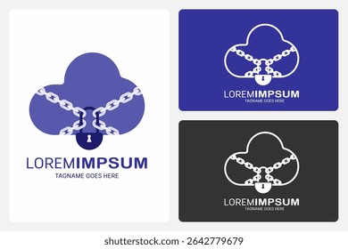 Secure Cloud Logo Template. This logo shows a cloud wrapped in chains and locked with a padlock. It stands for strong protection of cloud data.
