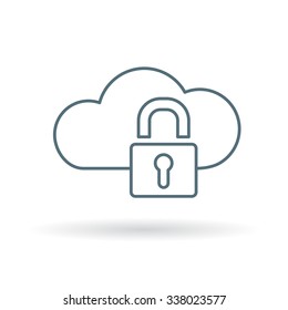 Secure cloud network icon. Wireless internet security sign. Padlock and cloud symbol. Thin line icon on white background. Vector illustration.