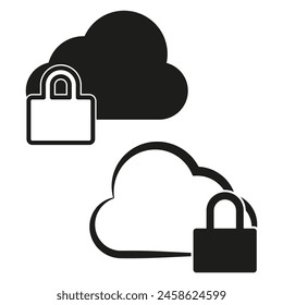 Secure cloud service concept. Encrypted data storage. Digital security lock symbol. Privacy protection cloud. Vector illustration. EPS 10.