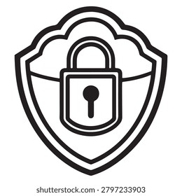 Secure cloud shield icon with padlock symbol representing data protection and online security