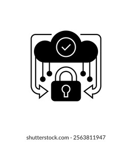 Secure Cloud Storage Glyph Icon. linear style sign for mobile concept and web design. Outline vector icon.