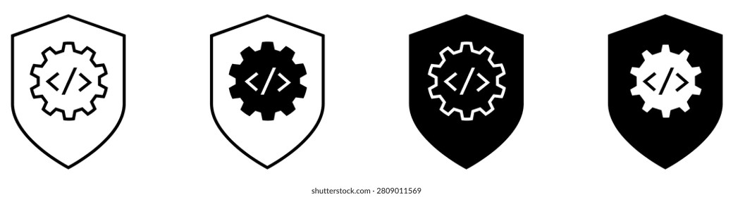 Secure code icon vector set. Protected source code illustration sign collection. Code security symbol. Secure programming logo or mark.