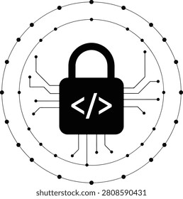 Secure coding and cyber security concept icon with security system cyber attack cybersecurity software protection encrypted