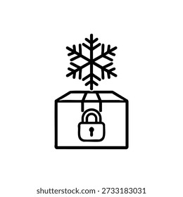 Icono de caja de almacenamiento en frío seguro símbolo de Vector en blanco y negro para logística refrigerada y protección de mercancías congeladas de almacén