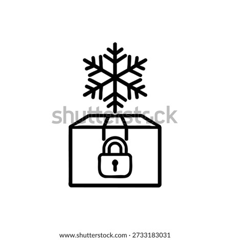 Secure cold storage box icon black and white vector symbol for refrigerated logistics and warehouse frozen goods protection