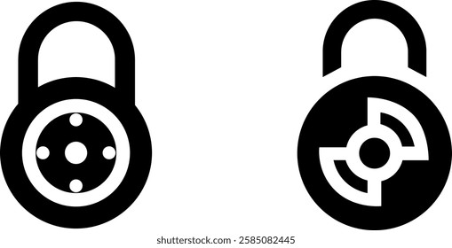 Secure Combination Lock or Padlock Symbol Vector Icon Set