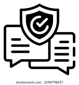 Secure Communication Icon: Depicting a shield protecting chat bubbles, this icon embodies secure and protected communication, perfect for conveying safety and trust.