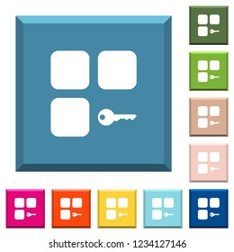 Secure component white icons on edged square buttons in various trendy colors
