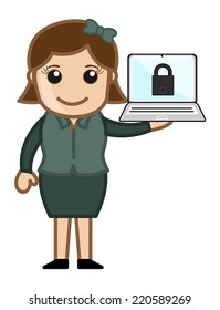 Secure Computer - Cartoon Vector