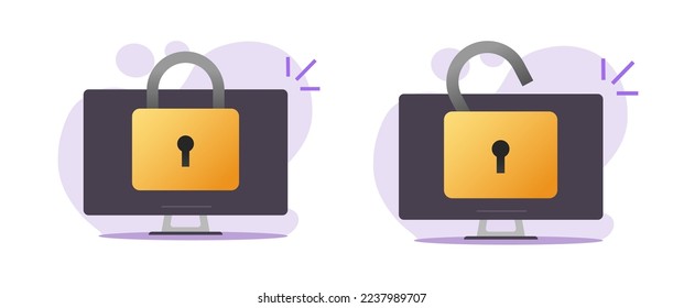 Secure computer lock access closed icon vector illustrated, cyber security privacy internet data protection, digital electronic information safety online on pc, private defence guard technology image