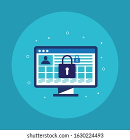 Secure computer locked. Data and private information protection concept