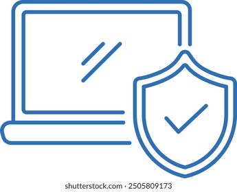 Secure computer with security measures, editable line vector icon illustration