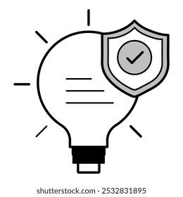 Icono de concepto seguro: una bombilla con escudo y marca de verificación, que enfatiza la seguridad y las ideas confiables