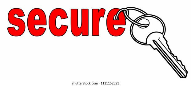 Secure concept. Key with secure label isolated on white background. Vector illustration.