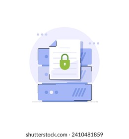 Secure confidential document online access with private lock,electronic safety doc data padlock symbol