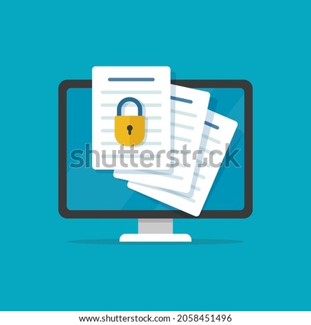Secure confidential document online access with private lock,electronic safety doc data padlock symbol