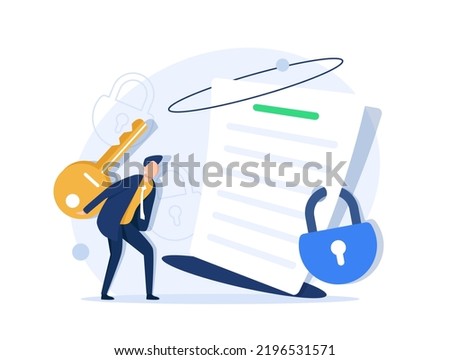 Secure confidential document online access with private lock,electronic safety doc data padlock symbol
