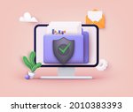 Secure confidential files folder with paper documents access and private lock. 3D Vector Illustrations.