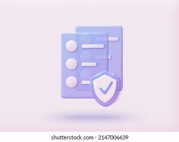 Secure confidential files folder with paper documents access and private lock. 3D Vector Illustrations.