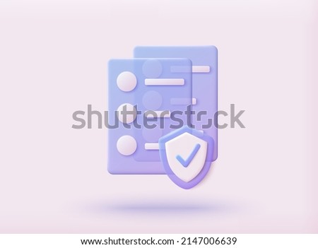 Secure confidential files folder with paper documents access and private lock. 3D Vector Illustrations.