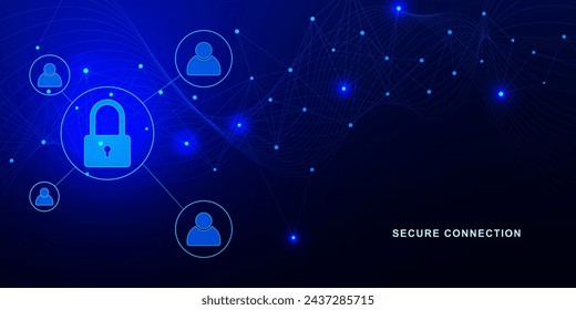 Secure connection and cyber security with padlocks and people sign. Personal data security, information privacy and global network security concept. Vector illustration.