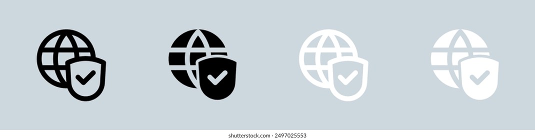 Secure connection icon set in black and white. Network signs vector illustration.
