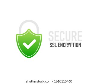 Secure connection icon vector illustration isolated on white background, flat style secured ssl shield symbols, protected safe data encryption technology, https certificate privacy sign.