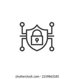 Secure connection line icon. linear style sign for mobile concept and web design. Network connection and shield outline vector icon. Symbol, logo illustration. Vector graphics