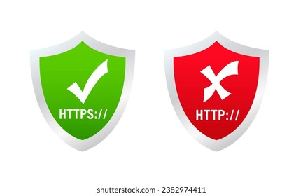 Secure connection. Secured ssl shield and padlock symbols. Http https. Safe and Secure Web Browsing. Safe and Secure https. 3d security safe icon. Vector illustration