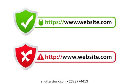 Secure connection. Secured ssl shield and padlock symbols. Http https. Safe and Secure Web Browsing. Safe and Secure https. 3d security safe icon. Website address. Vector illustration