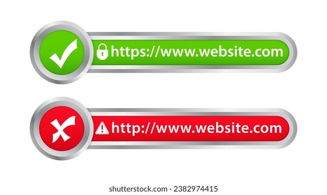 Secure connection. Secured ssl shield and padlock symbols. Http https. Safe and Secure Web Browsing. Safe and Secure https. 3d security safe icon. Website address. Vector illustration