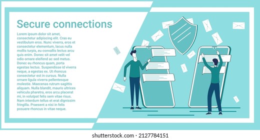 Secure connections.Using antivirus programs.Secure data transfers.An illustration in the style of a green landing page.