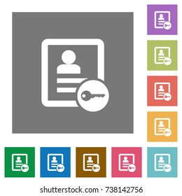 Secure contact flat icons on simple color square backgrounds