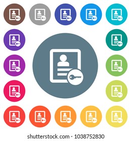 Secure contact flat white icons on round color backgrounds. 17 background color variations are included.