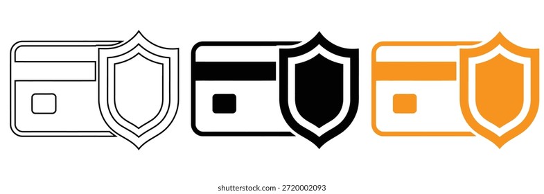 Secure credit card icons with shield protection symbols,Credit card icon logo design. Credit card payment sign and symbol